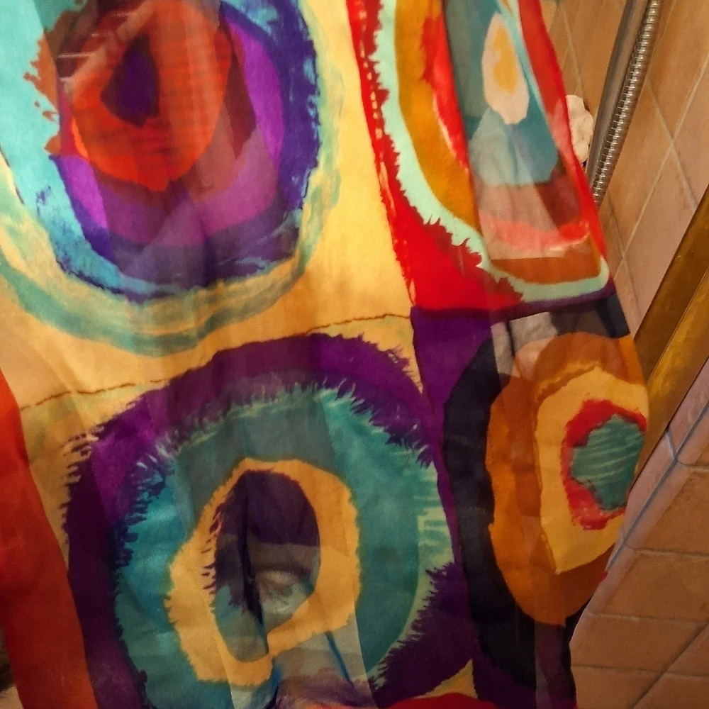 Elaine Gold  Vintage Modernist Design Oblong Silk Colorful Circles Scarf/ Wrap